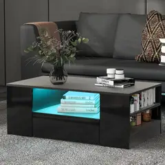 TU MESITA - Mesa de Centro Mistic luz LED 1 cajón color Negro