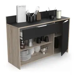 TU MESITA - Mueble Auxiliar de Cocina Piscis color NegroRoble 1 puerta 1 cajón