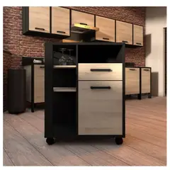 TU MESITA - Mueble Auxiliar de Cocina Sissy color NegroRoble con ruedas