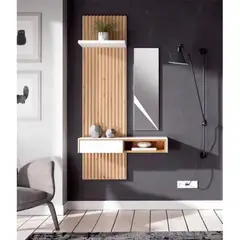 TU MESITA - Recibidor Minimalista Akela con Espejo y Paneles color BlancoDuna