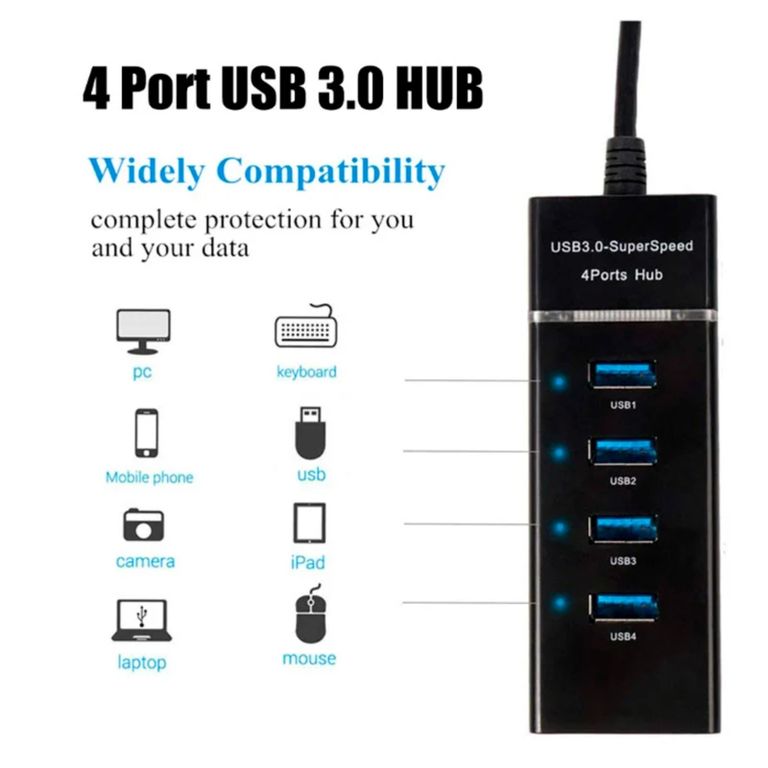 Hub 4 Puertos USB 3.0 5gbps 30 cm Indicador Led Super Speed