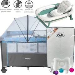 EBABY - Cuna Colecho NALA AZUL+ Colchón BLANCO +tina con cojín VERDE