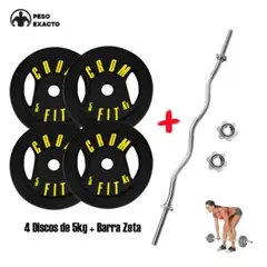 HOLGU - Barra Z Cromada Con Seguros + 4 Discos de 5kg Peso Exacto