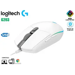 LOGITECH - MOUSE G203 LIGHTSYNC OPTICAL 8000 DPI RGB WHITE