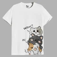 YANSUS - Polo Hombre Blanco Estampado Gatitos