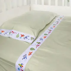 MORFEOHOME - Juego de sábanas 1 plaza 100%algodón 217hilos bordado "aviones" - verde