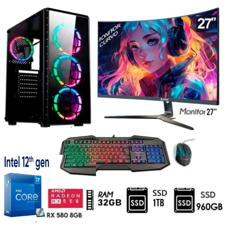 Computadora PC Core I7-12Th Ram 32GB Disco SSD M.2 1TB+SSD 960GB, RX 580 8GB M27