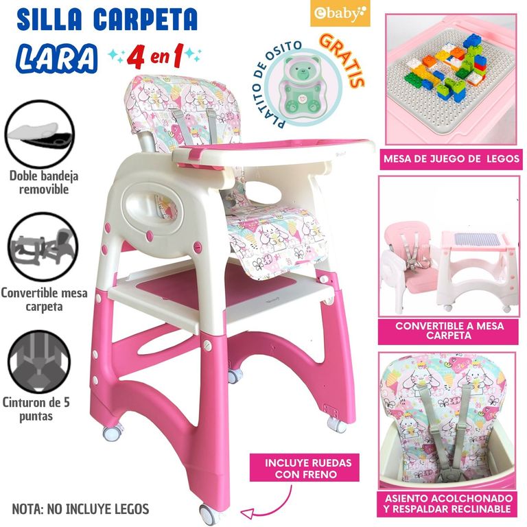 SILLA DE COMER PARA BEBE LARA ROSADO CONEJO