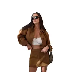 TIOZONEY - Chaqueta deportiva de PU retro para mujeres