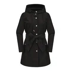 TIOZONEY - Chaqueta impermeable con capucha y cinturón-Negro