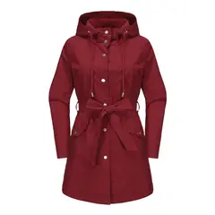 TIOZONEY - Chaqueta impermeable con capucha y cinturón-Rojo