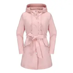 TIOZONEY - Chaqueta impermeable con capucha y cinturón-Rosa