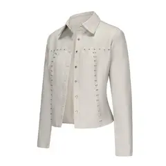 TIOZONEY - Chaqueta de cuero con tachuelas para mujer-Blanco