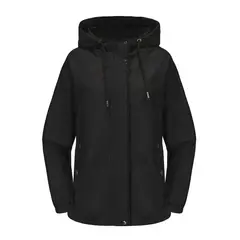 TIOZONEY - Chaqueta cortaviento suelta con capucha para mujer-Negro