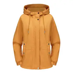 TIOZONEY - Chaqueta cortaviento suelta con capucha para mujer-Amarillo