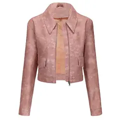 TIOZONEY - Chaqueta de piel con cremallera para mujer-Rosa