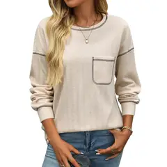 BLWOENS - Polera de manga larga para mujeres - Beige