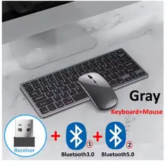 DANWEILE - Combinación de teclado y ratón inalámbricos Bluetooth 50y 24G - Gris