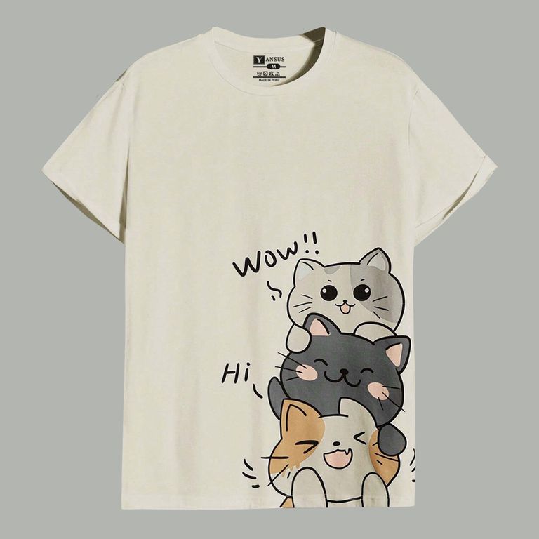 Polo Hombre Blanco Estampado Gatitos