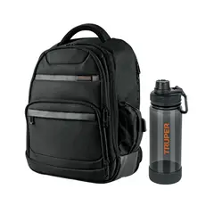 TRUPER - Kit Mochila porta laptop y Tomatodo de plástico
