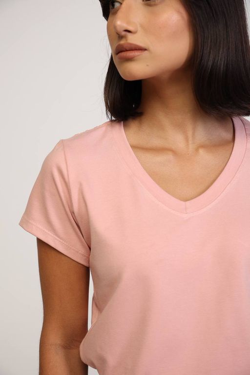 Polo Básico Cuello V de Algodón para Mujer