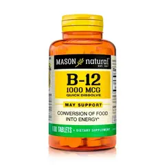 Mason Natural - B-12 1000mcg - Vitalidad (100 Tabletas Sublinguales) - Mason