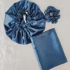 GENERICO - Pack Funda de Almohada + Gorro Antifrizz Satín - Color ACERO