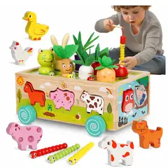 GENERICO - Cosecha Encaje Zanahorias y Animales Granja de Madera - Juguete Montessori