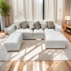 GENERICO - Sofa Seccional Chaisse Lounge 3 piezas, 1 banqueta - Beige Platinado