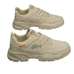 DANWEILE - Zapatos lona para hombre zapatos de seguridad antideslizantes-Caqui