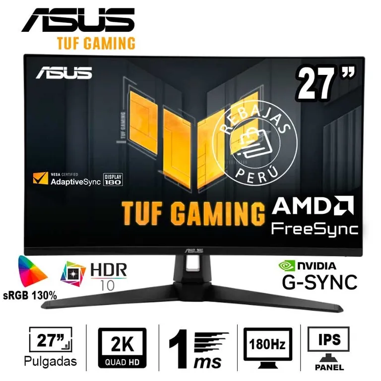 Monitor TUF Gaming QHD 180Hz ELMB Sync FreeSync HDR10 1ms