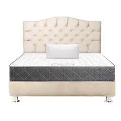 MUEBLES MACRUMO - Combo Cama tapizada Varsovia 15Plz + Colchon Semiortopedico Avanty + Almohada-beige