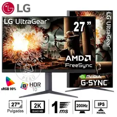 LG - Monitor 27GS75Q-B UltraGear QHD 180Hz 1ms HDR10 G-Sync FreeSync