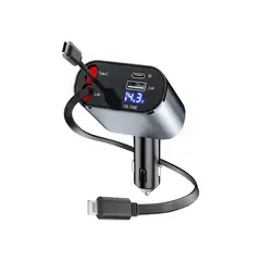 OEM - Cargador retráctil 4 EN 1 de Auto 120W - Tipo C x2, IOS, USB 3.0