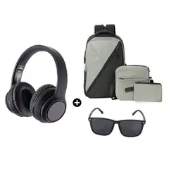 BLACK SHEEP - Audífono BlackSheep Smoke 2 BT Black+Mochila 3en1 Cruzado Gris+Lentes
