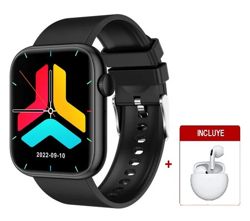 Smartwatch Deportivo QX7 Cuadrado Negro Audífonos Blanco