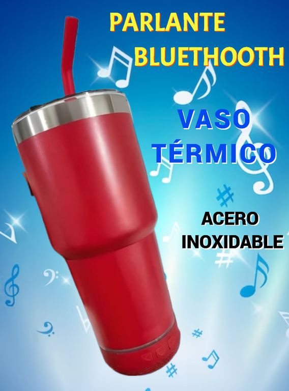 VASO TÉRMICO TOMATODO GRANDE PARLANTE BLUETOOTH ACERO 900ML ROJO