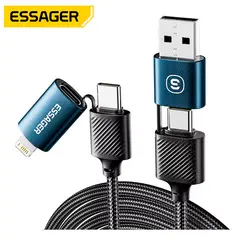 ESSAGER - Cable de carga 4 en 1 65w Tipo C USB-A Lightning 1metro