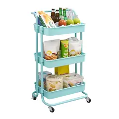 VIDITA - Carro Organizador Baño Carrito Estante 3 Niveles Ruedas Turquesa