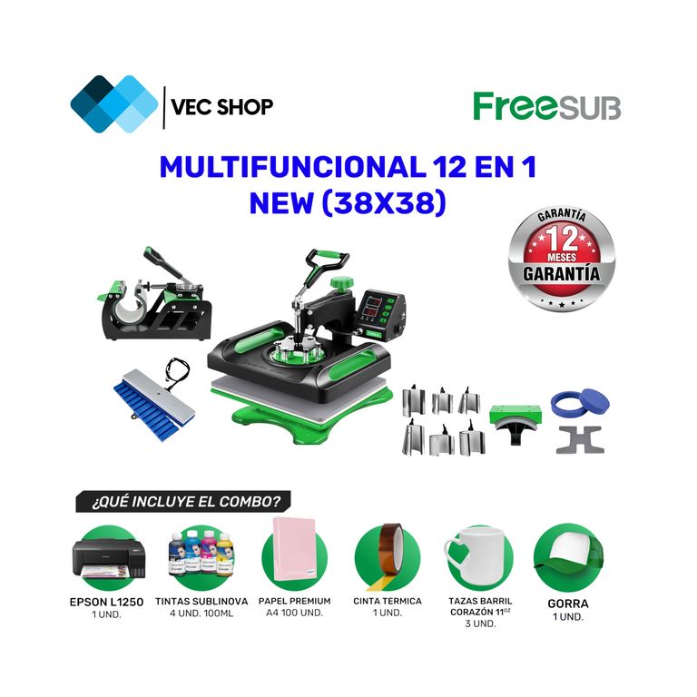 Maquina de Sublimación Multifuncional 12 en 1 New Sublimadora + Combo