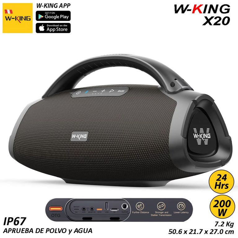 W-King X20 200W RMS Parlante Bluetooth 5.3 Portátil IP67 24 Horas