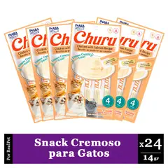 CHURU - Snack Cremoso Gato Pollo y Salmón 6 sobres x 4 tubos