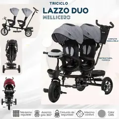 GENERICO - Triciclo Mellicero Lazzo Duo E Baby Gris