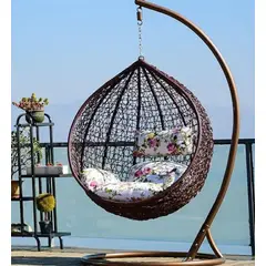 GENERICO - SILLA COLGANTE RATÁN SILLÓN HAMACA TERRAZA METAL ACERO SOPORTE COLOR ORO QUEMADO