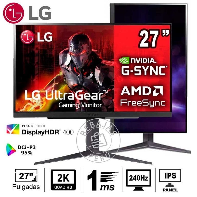 Monitor 27GR83Q-B 27 QHD IPS 240Hz 1ms FreeSync G-Sync