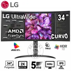 LG - Monitor 34WQ75C-B Curvo UltraWide QHD 34 IPS HDR10 USB-C 60Hz