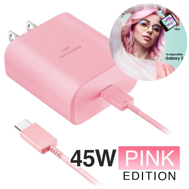 Cargador para Samsung 45W Carga Rápida + Cable Pink Edition