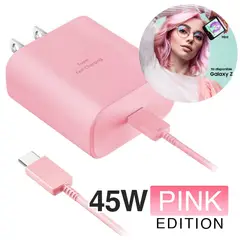 GENERICO - Cargador para Samsung 45W Carga Rápida + Cable Pink Edition