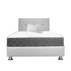 MUEBLES MACRUMO - Combo Cama tapizada Brisa Queen Gris claro+Colchon +Almohada + funda
