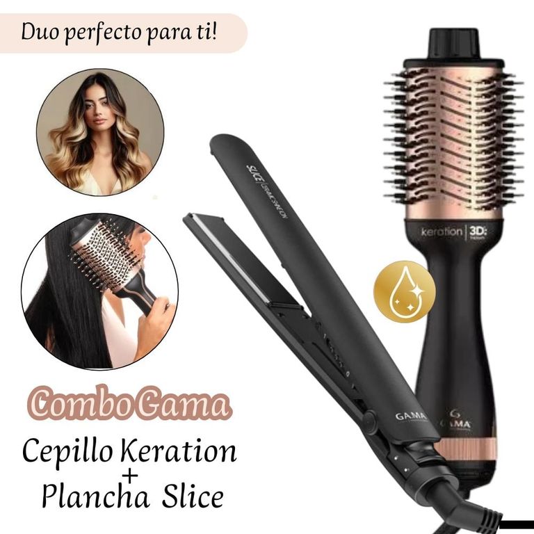 Combo Plancha de Cabello Slice + Cepillo Secador Keration 3D